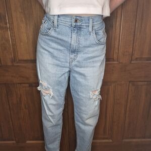 Levi's Womens Mom Jean Light Blue Ripped Relaxed Jeans